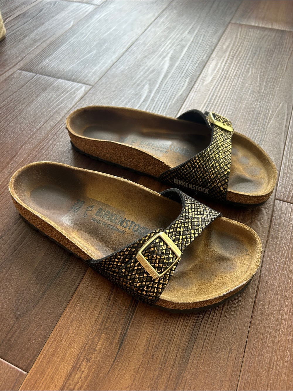 Birkenstock Madrid Sandals in Black and Gold